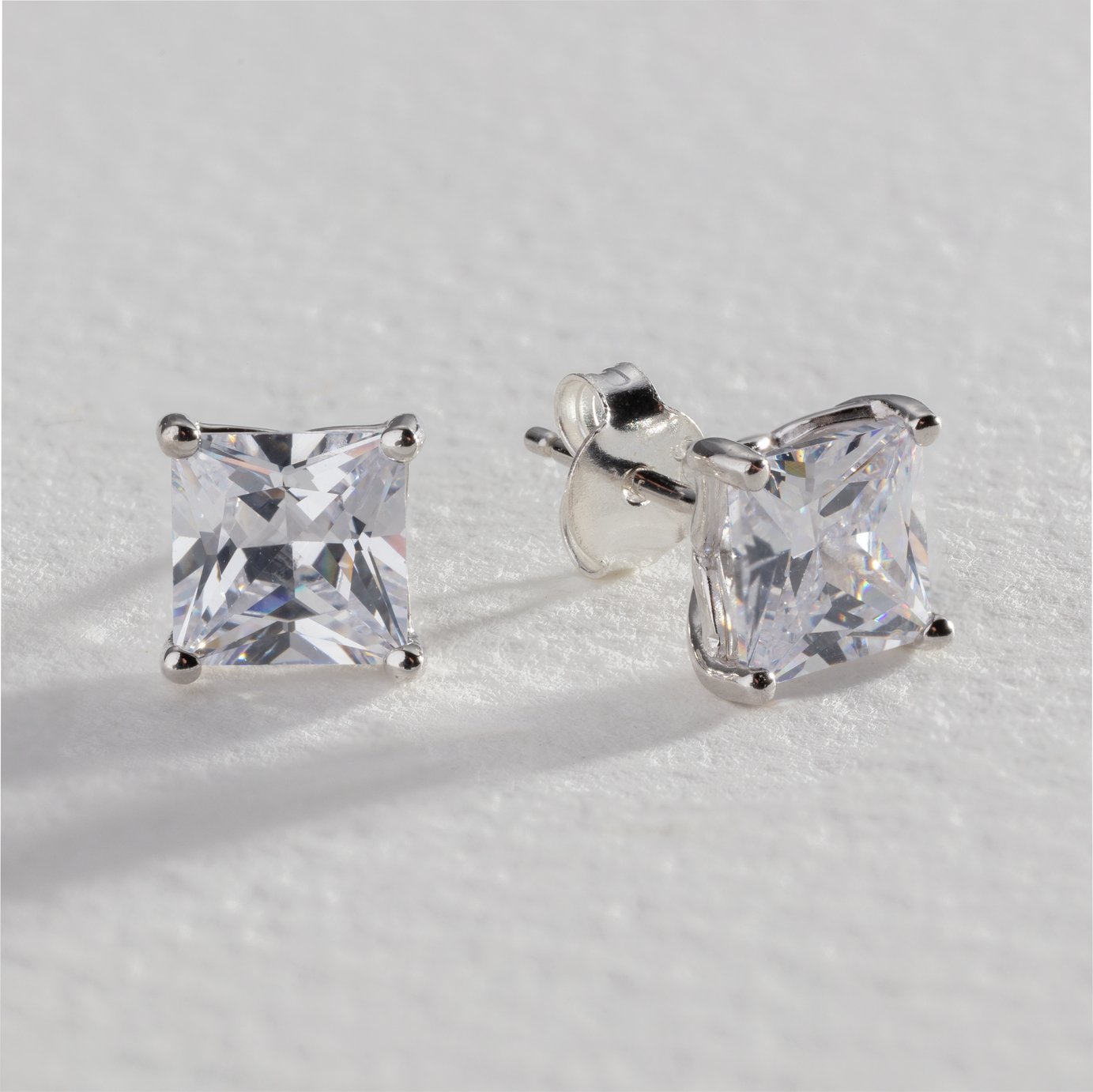 Revere Sterling Silver Square Cubic Zirconia Stud Earrings