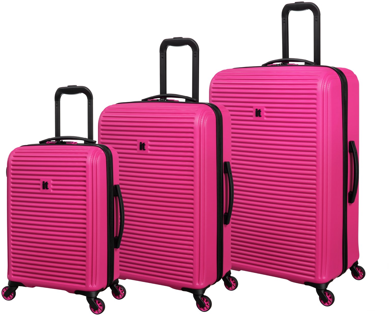 IT Luggage Shutter 3pc 8 Wheel Hard Suitcase Set - Pink