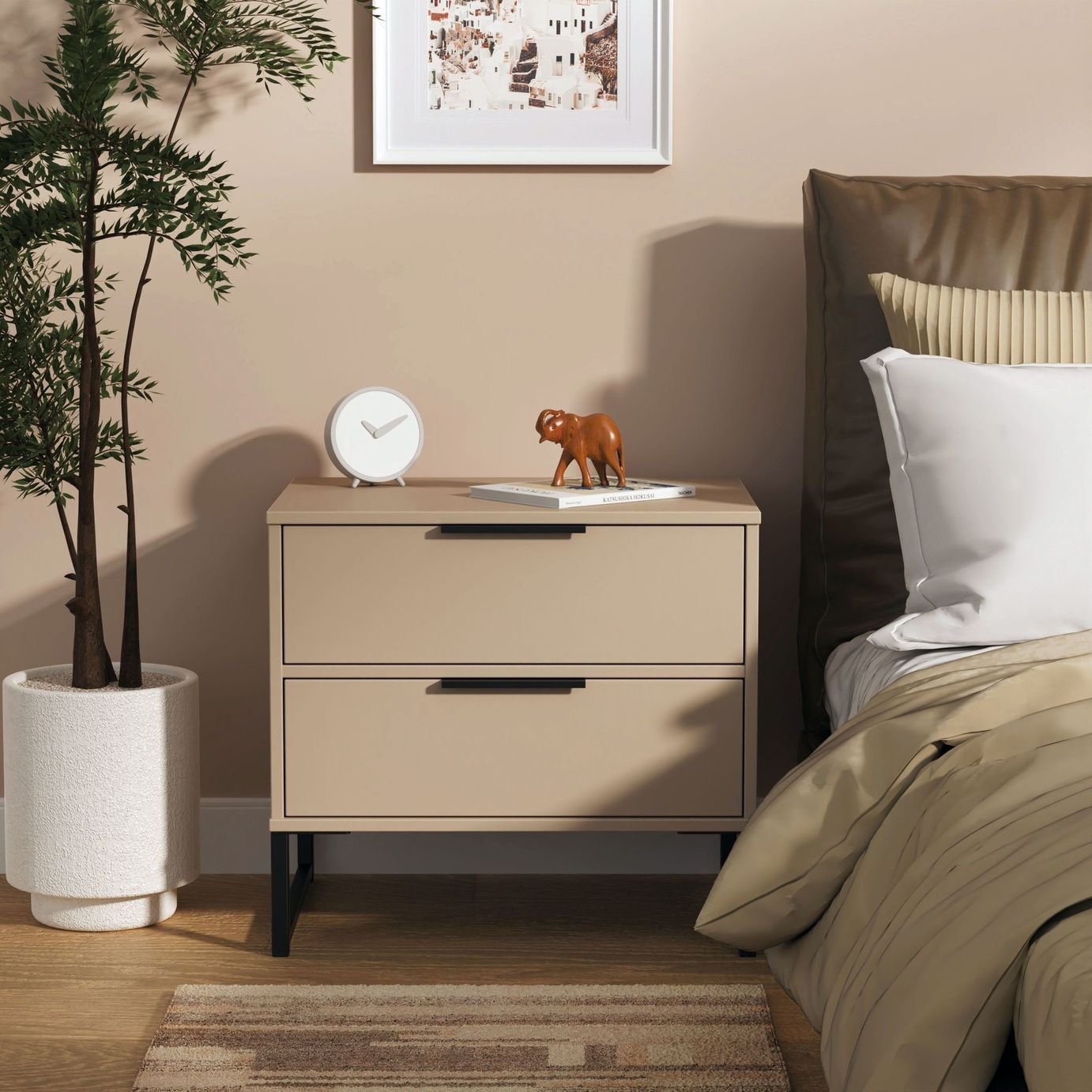 Livara Messina 2 Drawer Bedside Table - Beige
