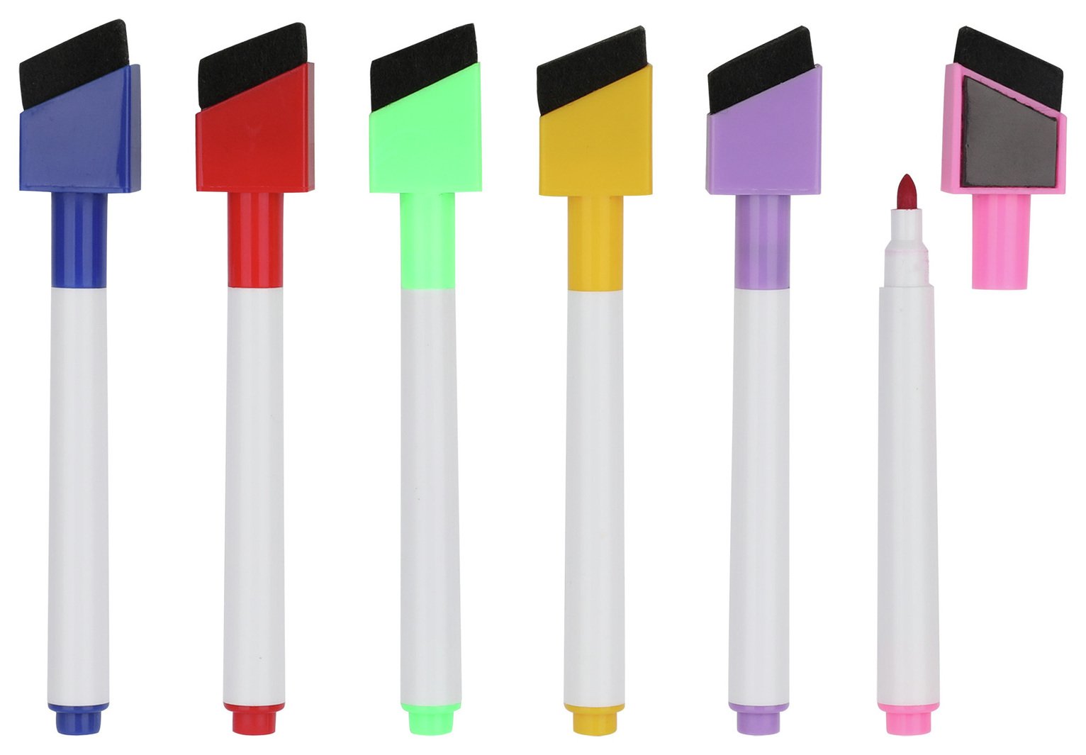 Home Pack of 6 Magnetic Dry Wipe Pens - Multicoloured