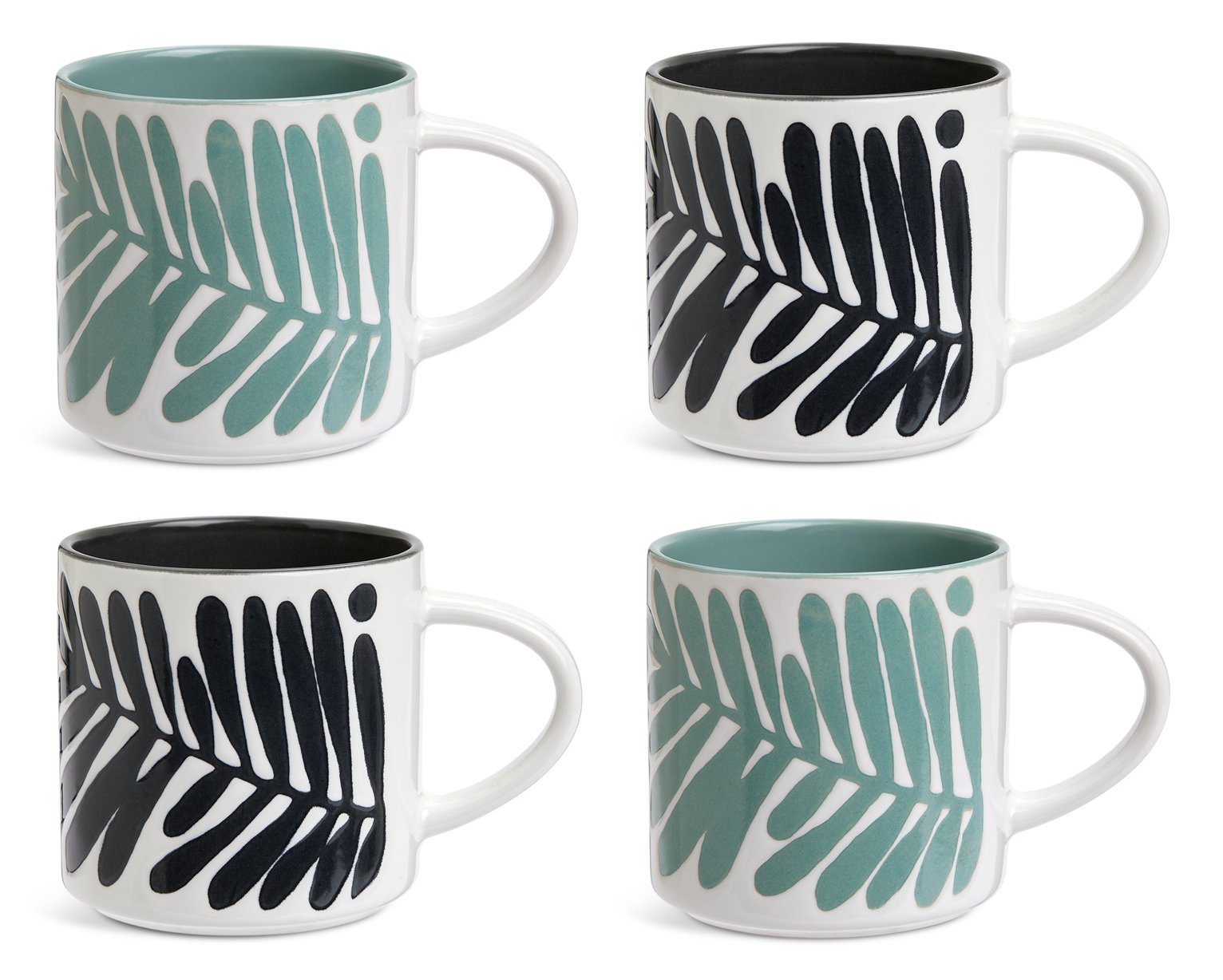 Habitat Leaf Set of 4 Stoneware Mugs - Green & Black