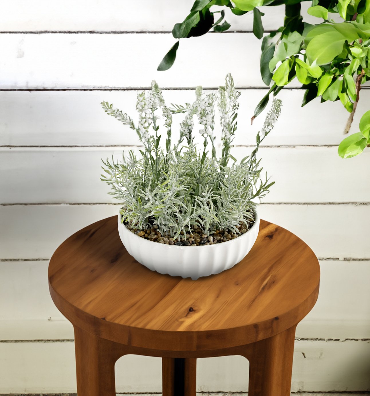 Garden XP Artificial White Lavender in White Ceramic Bowl