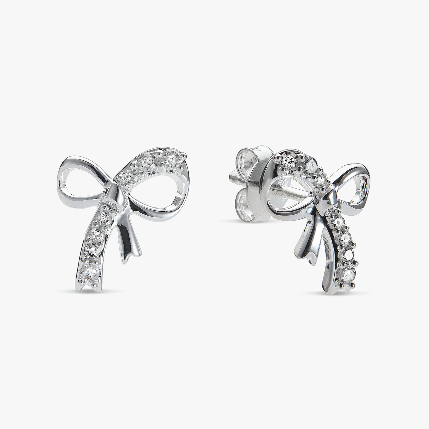 Revere Sterling Silver Diamond Studded Bow Stud Earrings