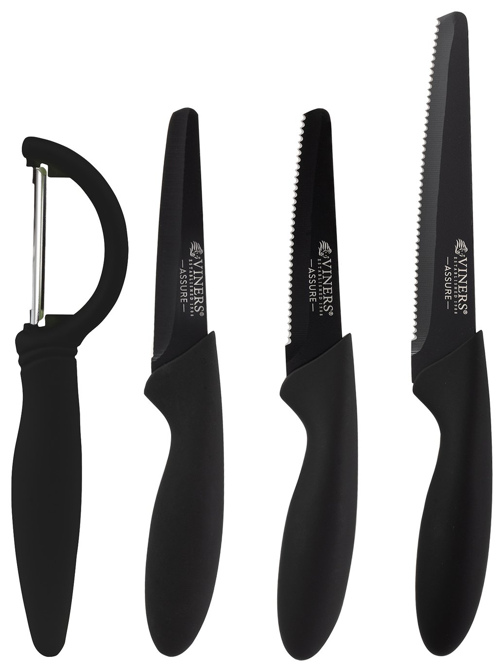 Viners 4 Piece Stainless Steel Knife and Peeler Set - Black
