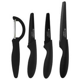 Viners 4 Piece Squared Tip Knife and Peeler Set - Black