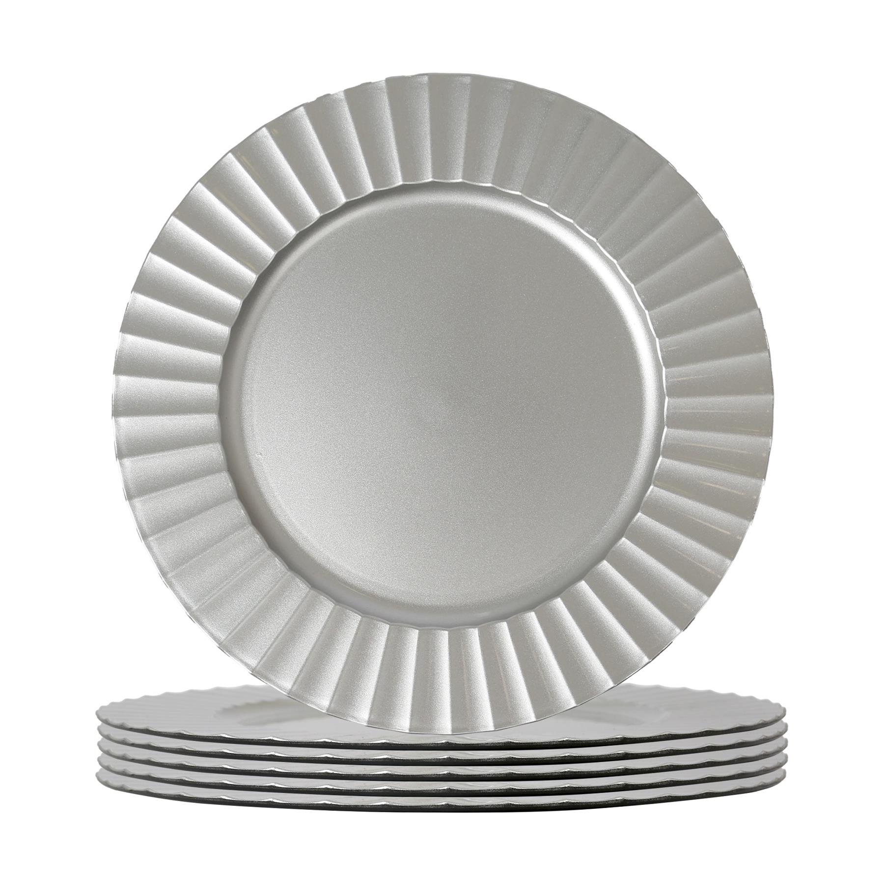 Argon Tableware Round Charger Plates - Silver Flute - Set of 6