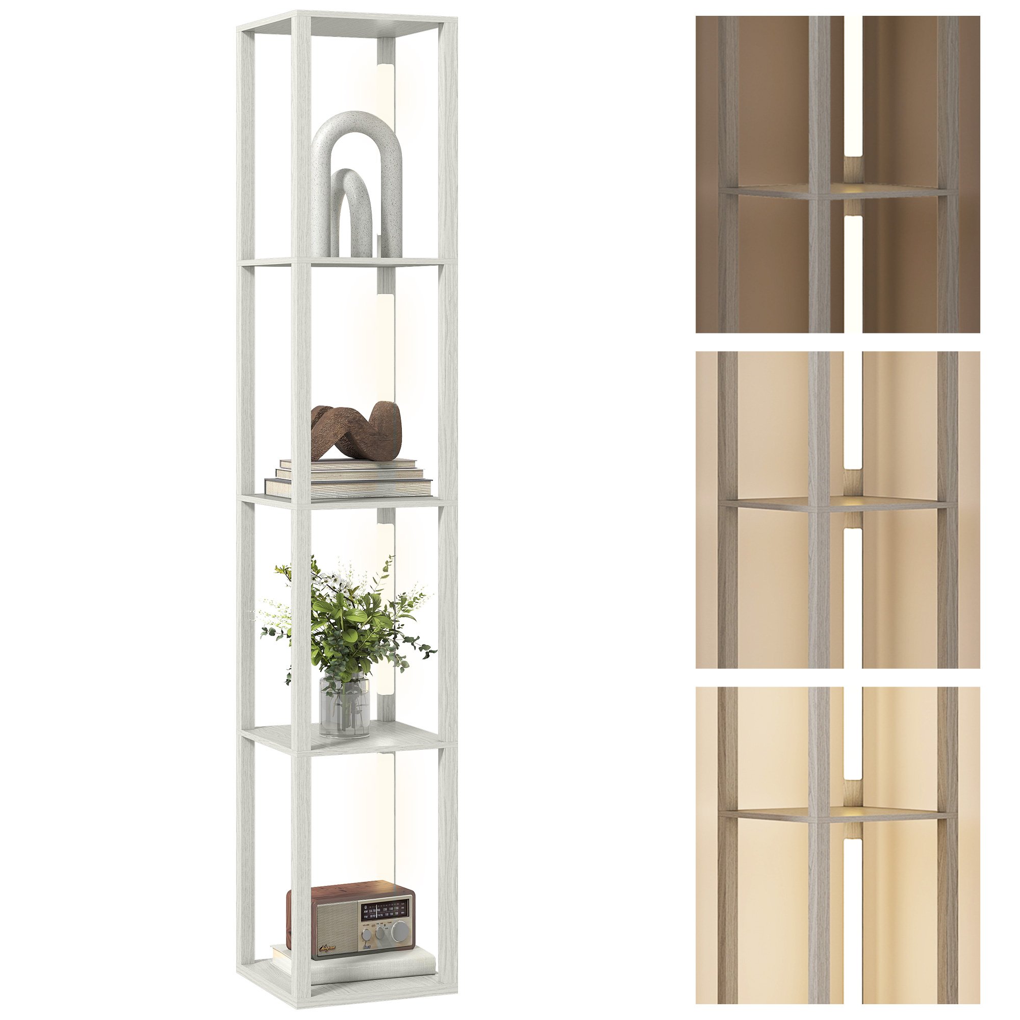 HOMCOM LED Dimmable Shelf Floor Lamp - Oak