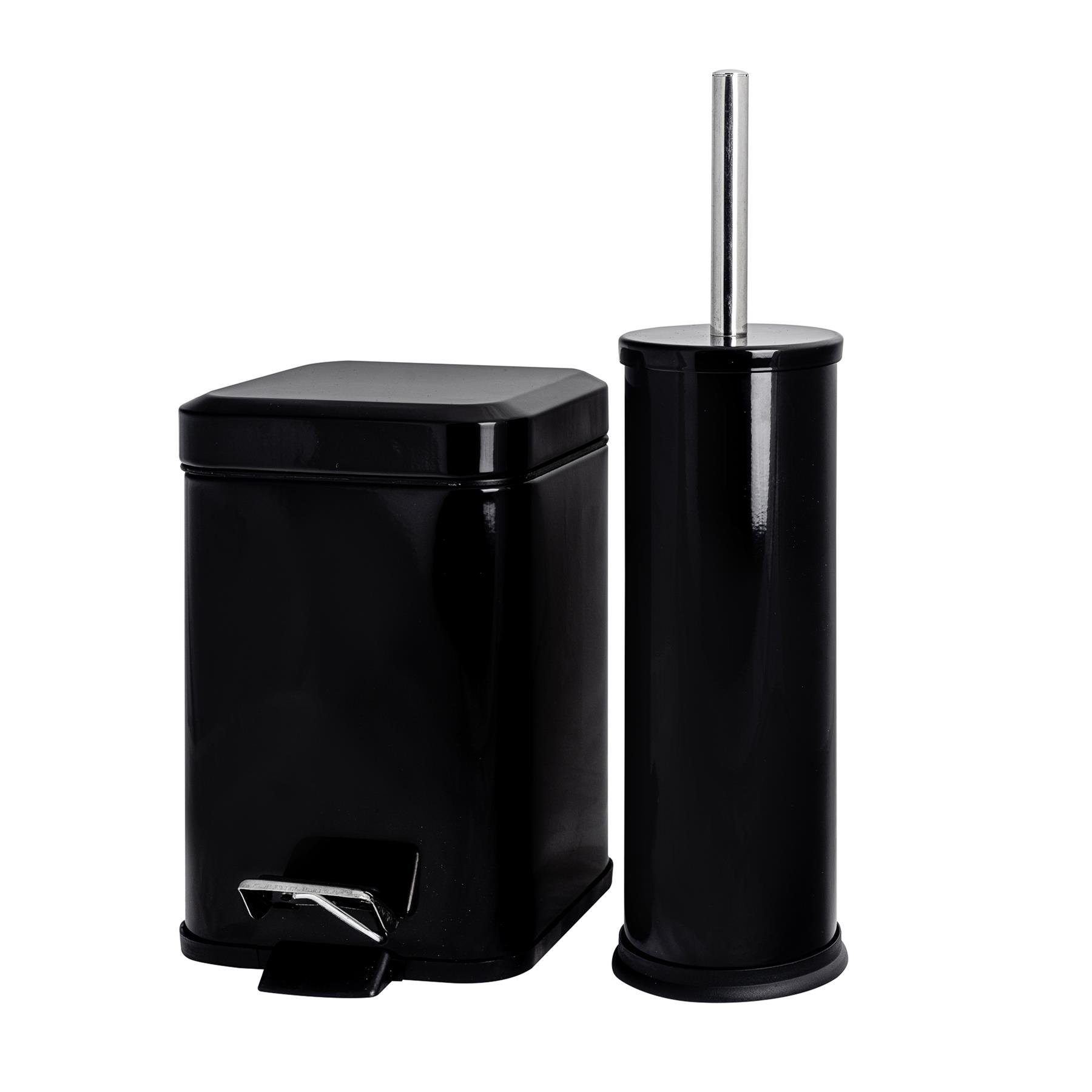 Harbour Housewares Mismatched Toilet Brush & Bin Set - Black