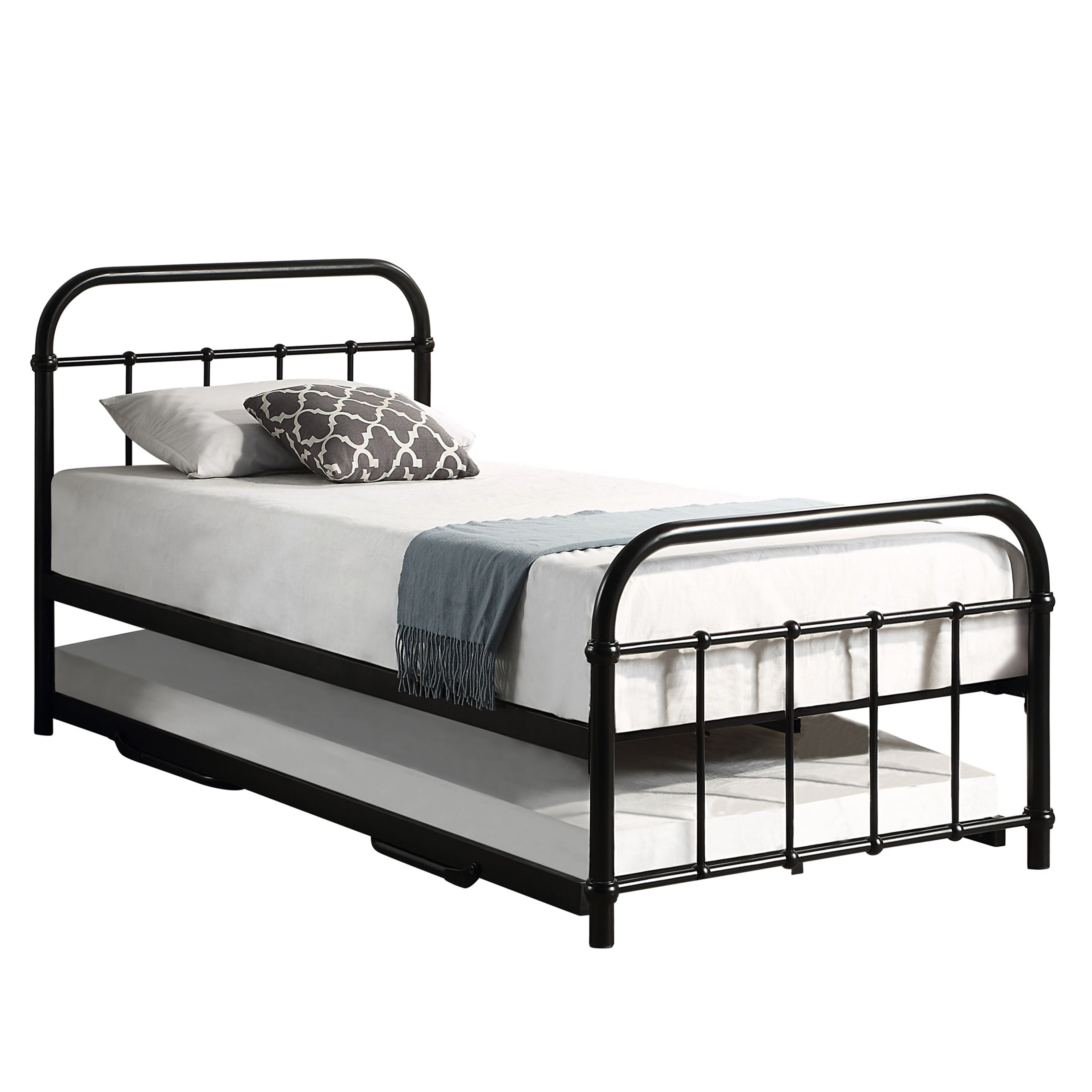 Slumberworks Tewin Vintage Single Bed Frame with Metal Trundle – Black