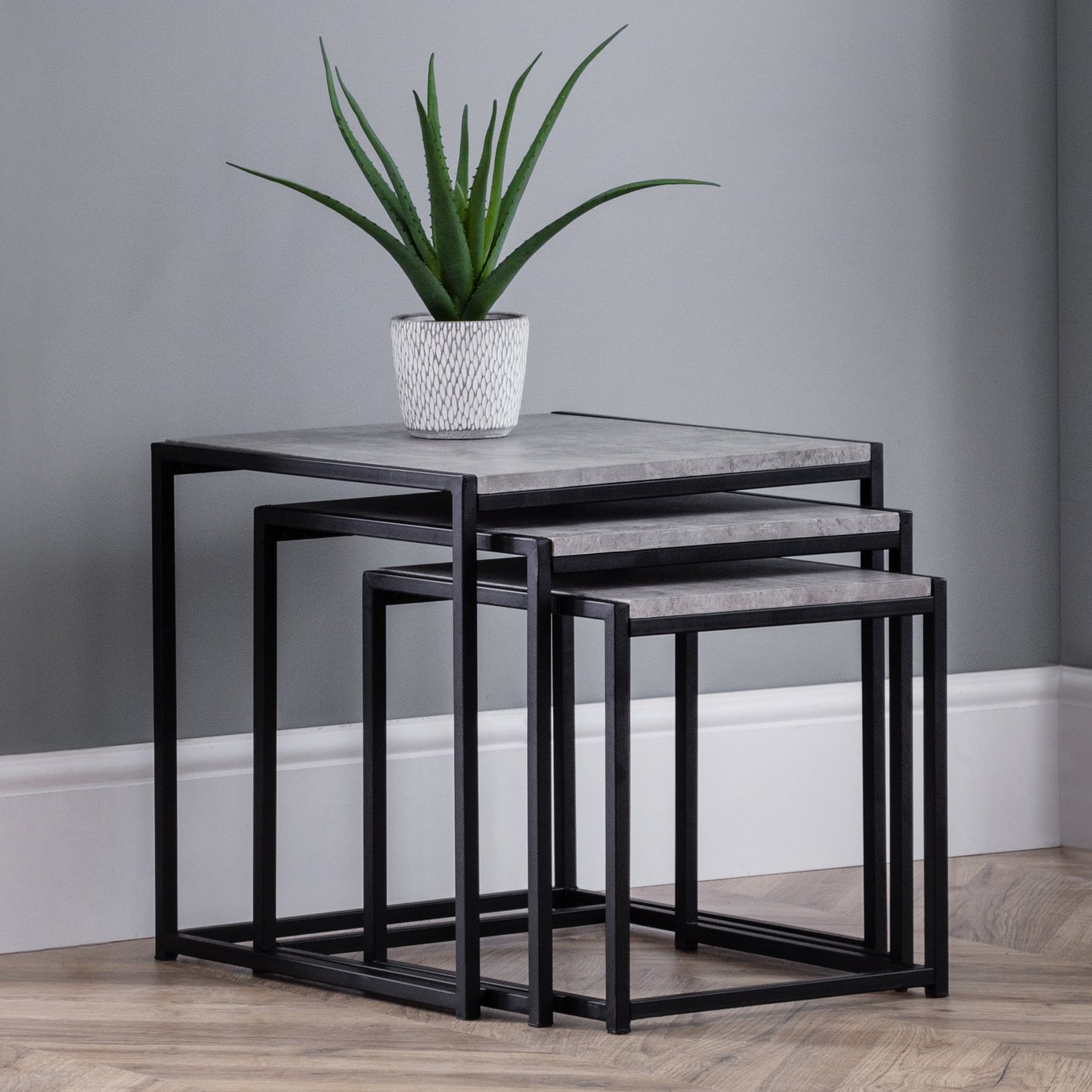 Julian Bowen Staten Nest of 3 Tables - Black & Grey