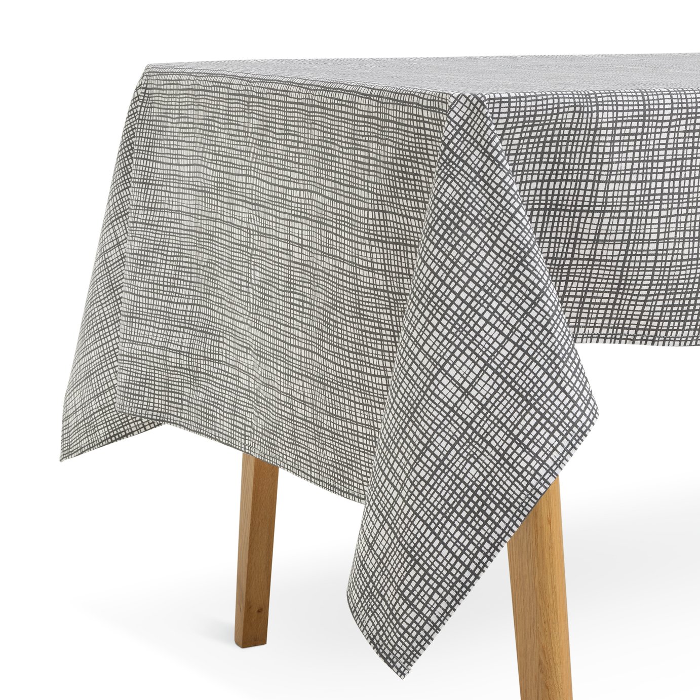 Habitat Charcoal Grid Cotton Wipe Clean Table Cloth - Grey