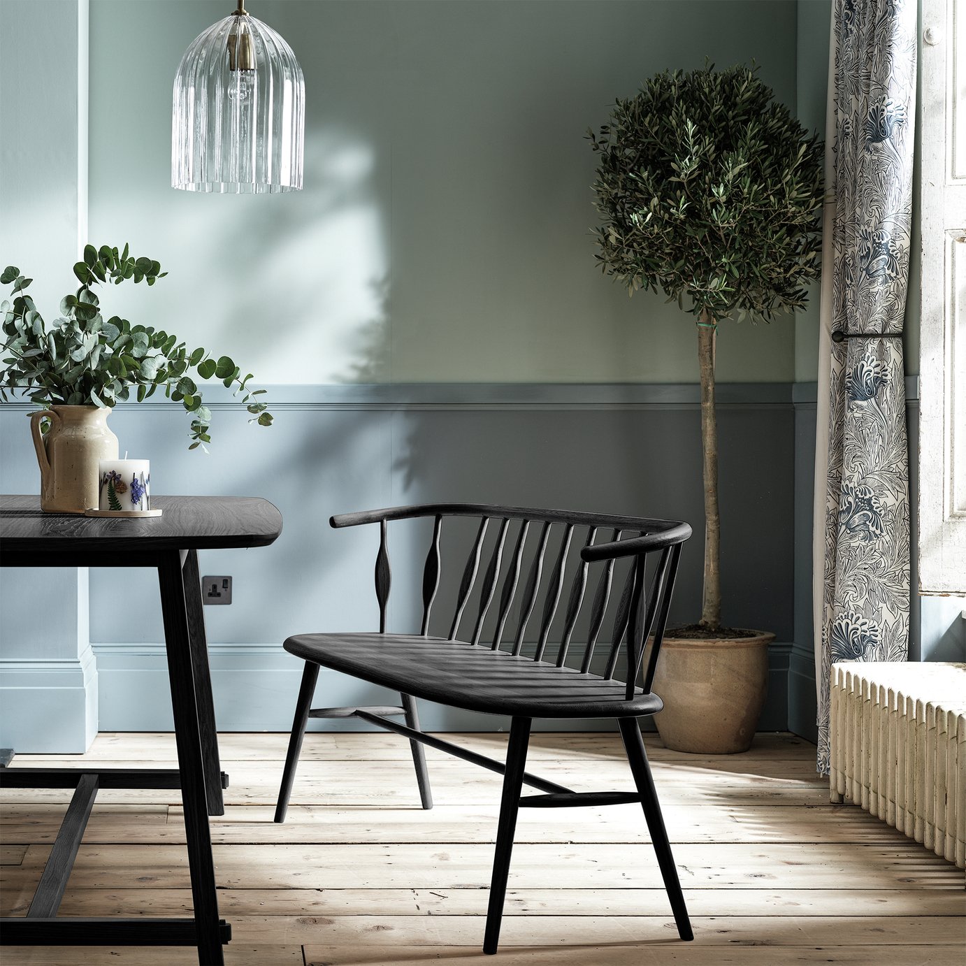 Habitat x Morris & Co. Canterbury Oak Dining Bench- Black