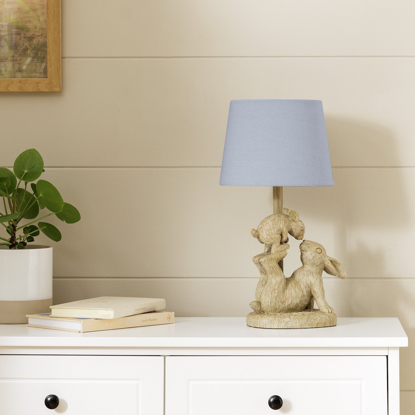 Argos Home Resin Bunny Table Lamp - Light Oak & Blue