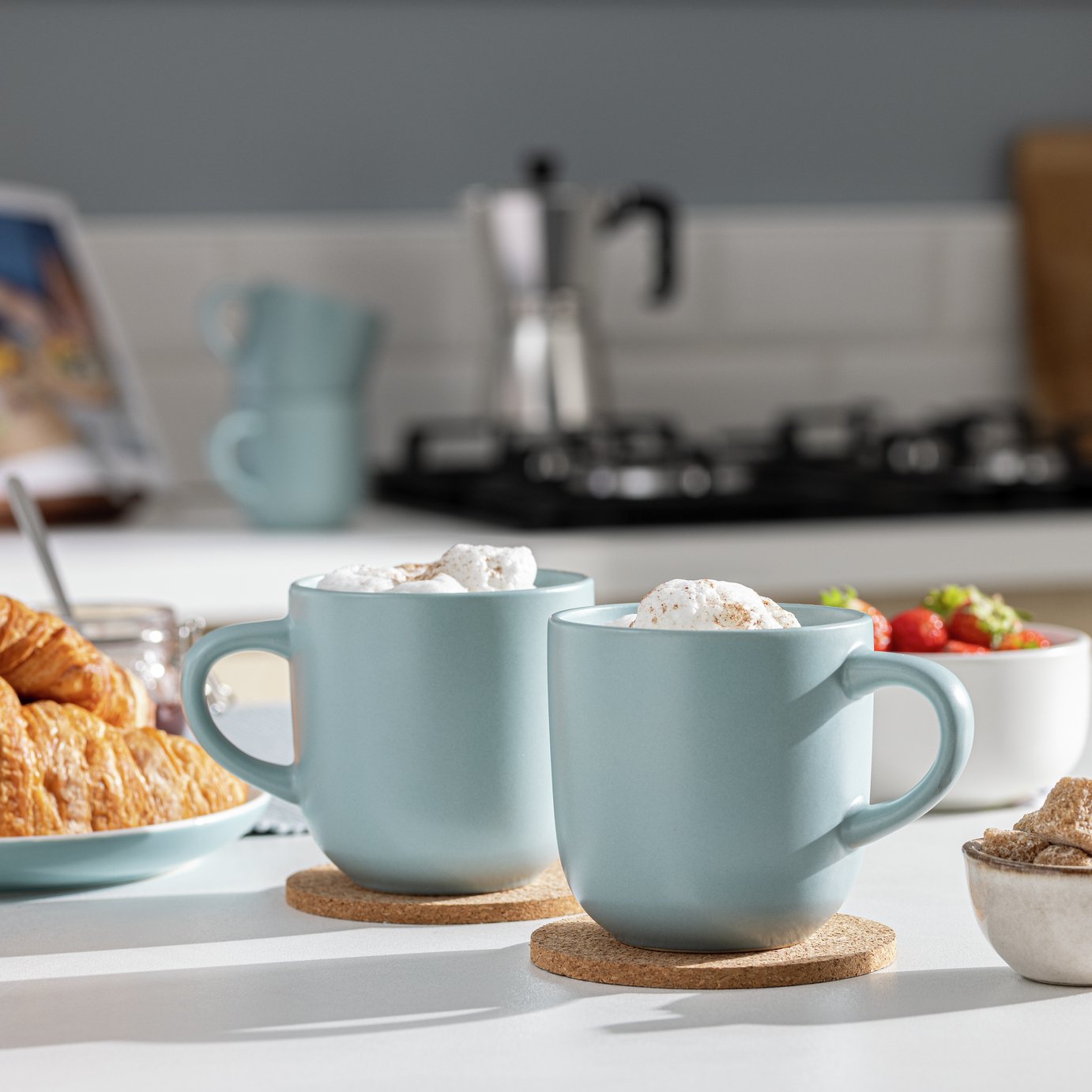 Habitat Matte Glaze Set of 4 Stoneware Mugs - Duck Egg