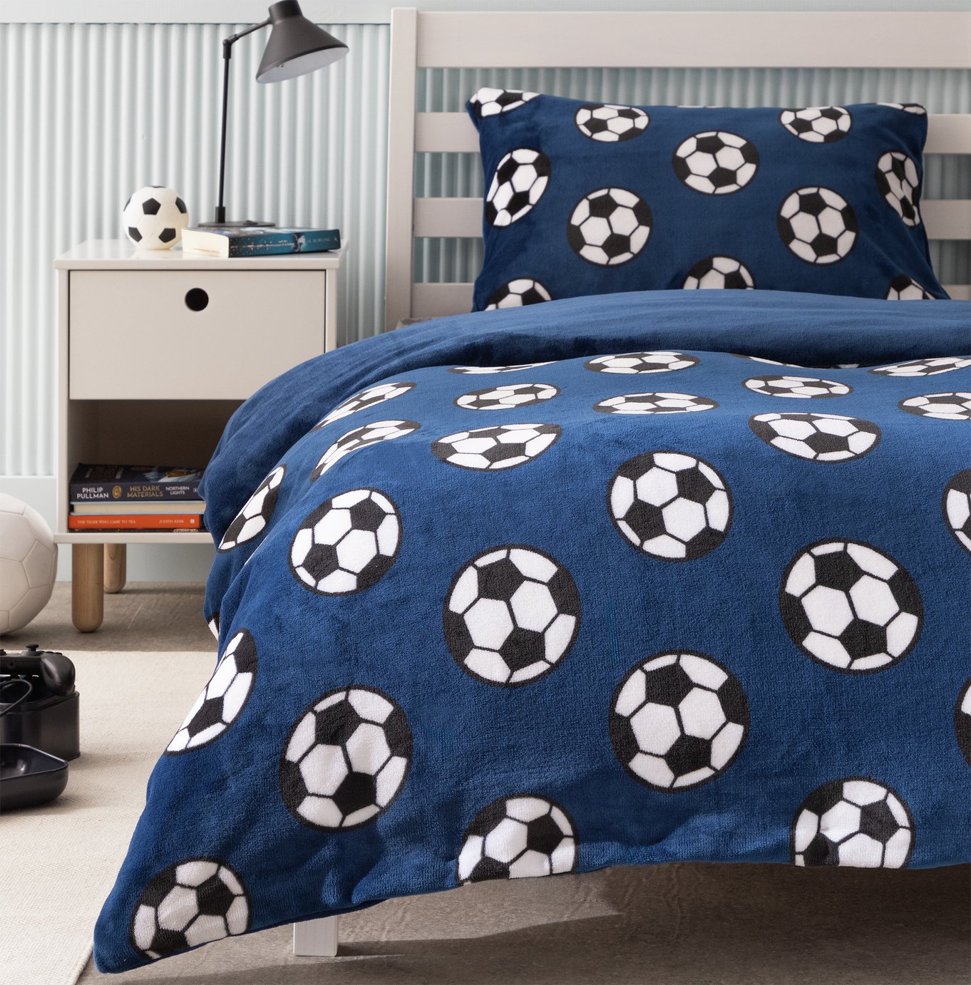 Argos Home Fleece Football Printed Blue Kids Bedding Set