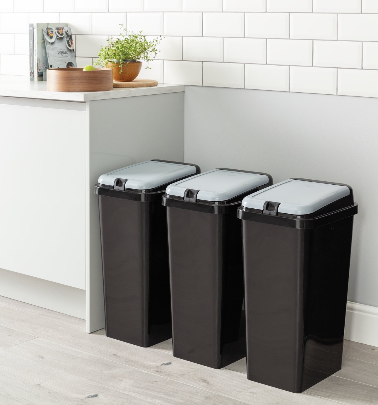 Argos Home Trio of Recycling Bins - Black
