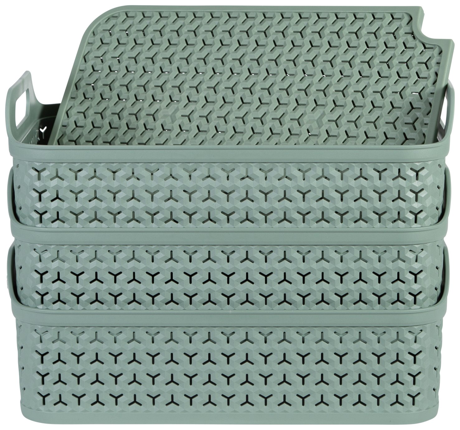 Strata Urban 3 x 12L Shallow Plastic Storage Baskets & Lid