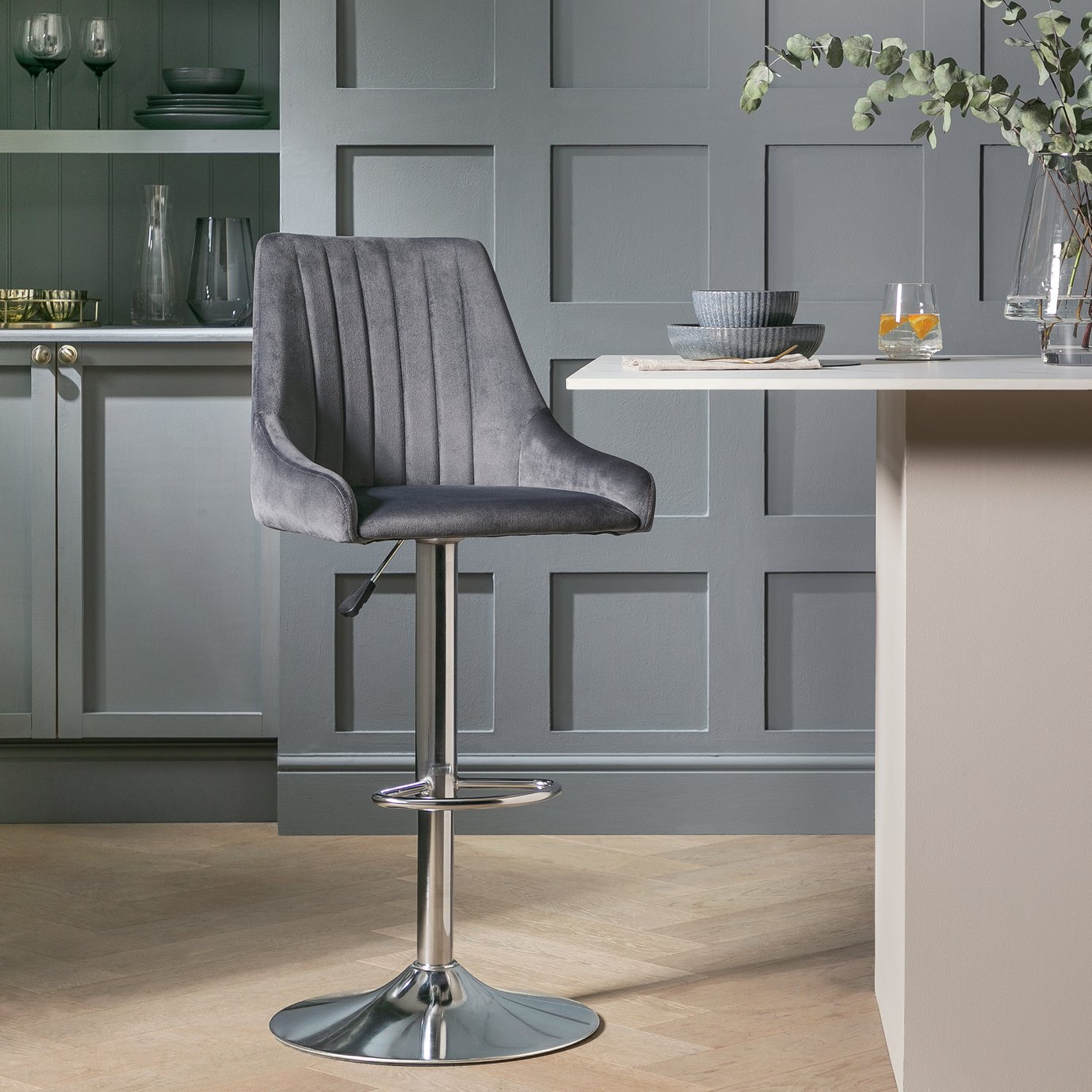 Argos Home Lyle Velvet Bar Stool - Charcoal