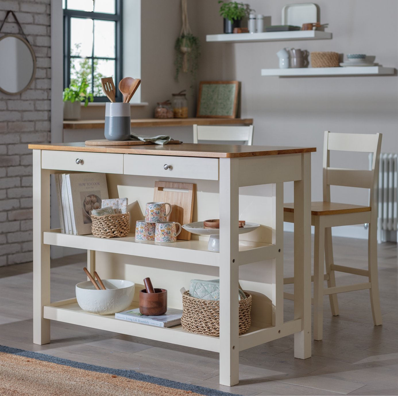 Argos Home Chicago Solid Wood 2 Seater Bar Island - Cream