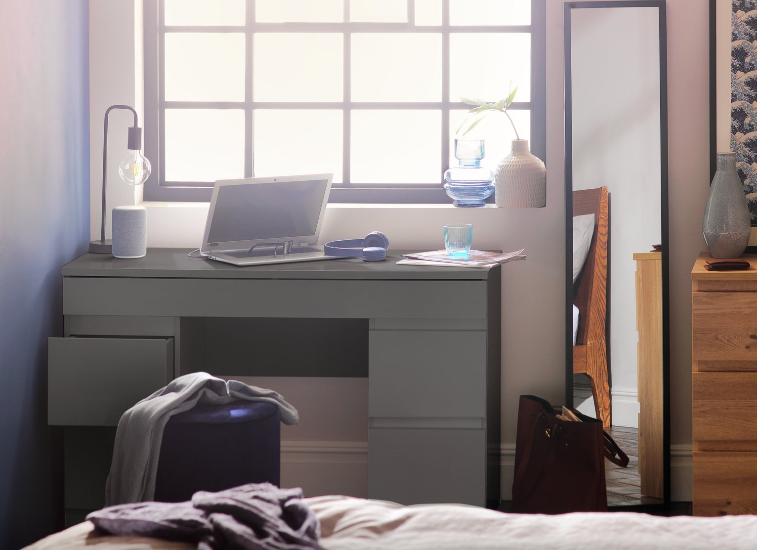 Argos Home Jenson 5 Drawer Dressing Table Desk - Grey Gloss