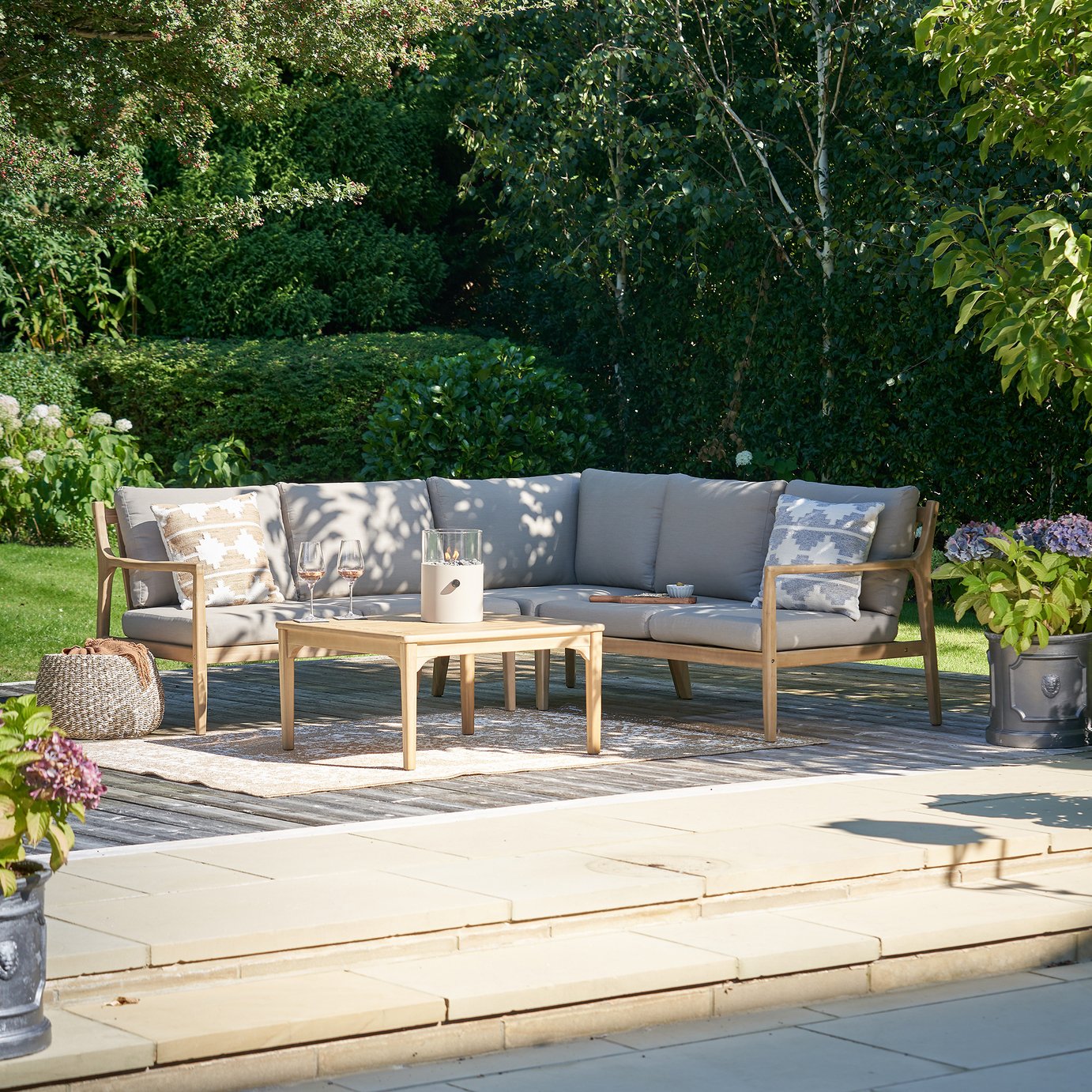 Pacific Malta 5 Seater Wooden Garden Corner Sofa Set-Natural