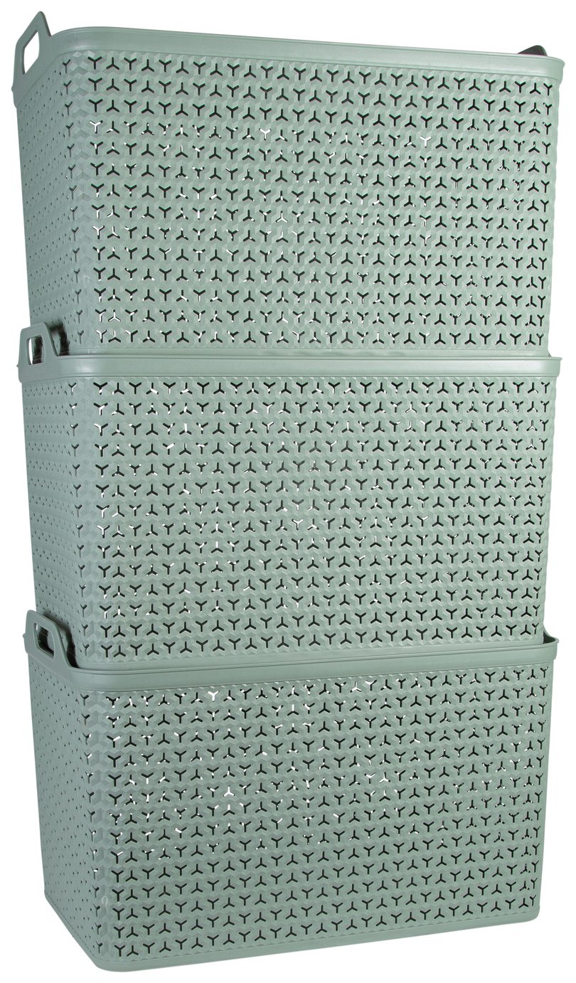Strata Urban 3 x 42L XL Plastic Storage Baskets with Lid