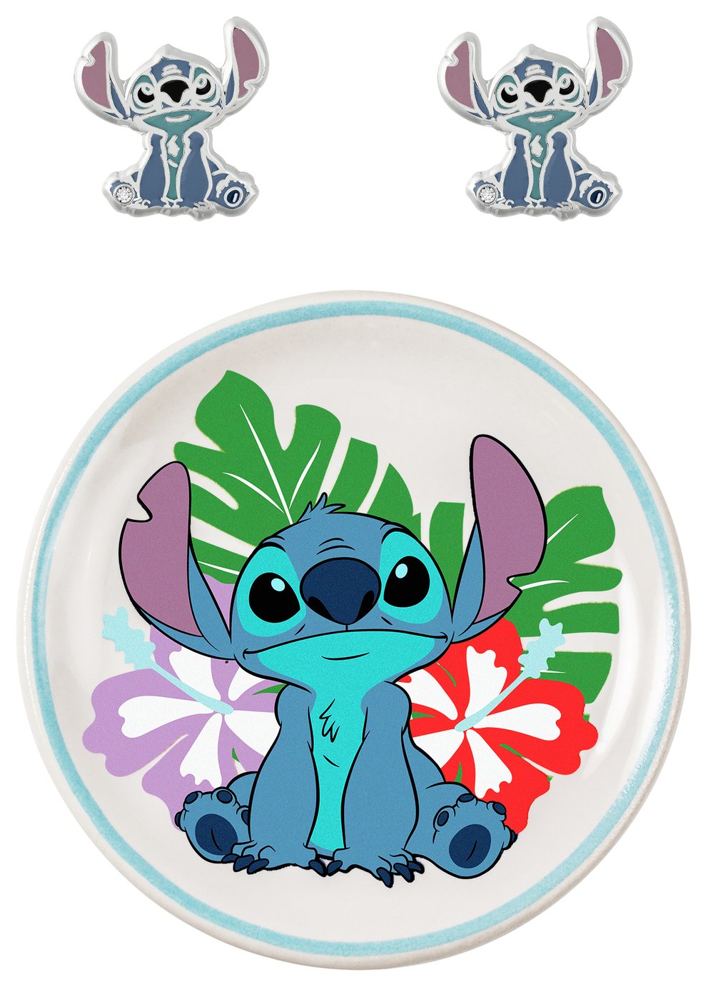 Disney Lilo and Stitch Stud Earrings and Trinket Tray Set
