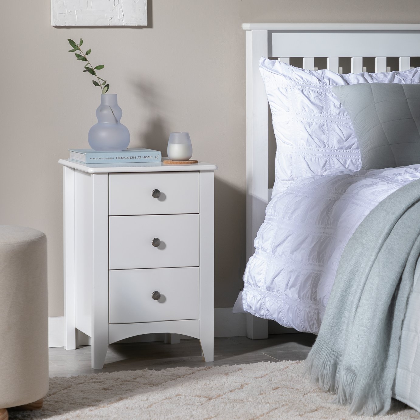 Argos Home Minato 3 Drawer Bedside Table - White