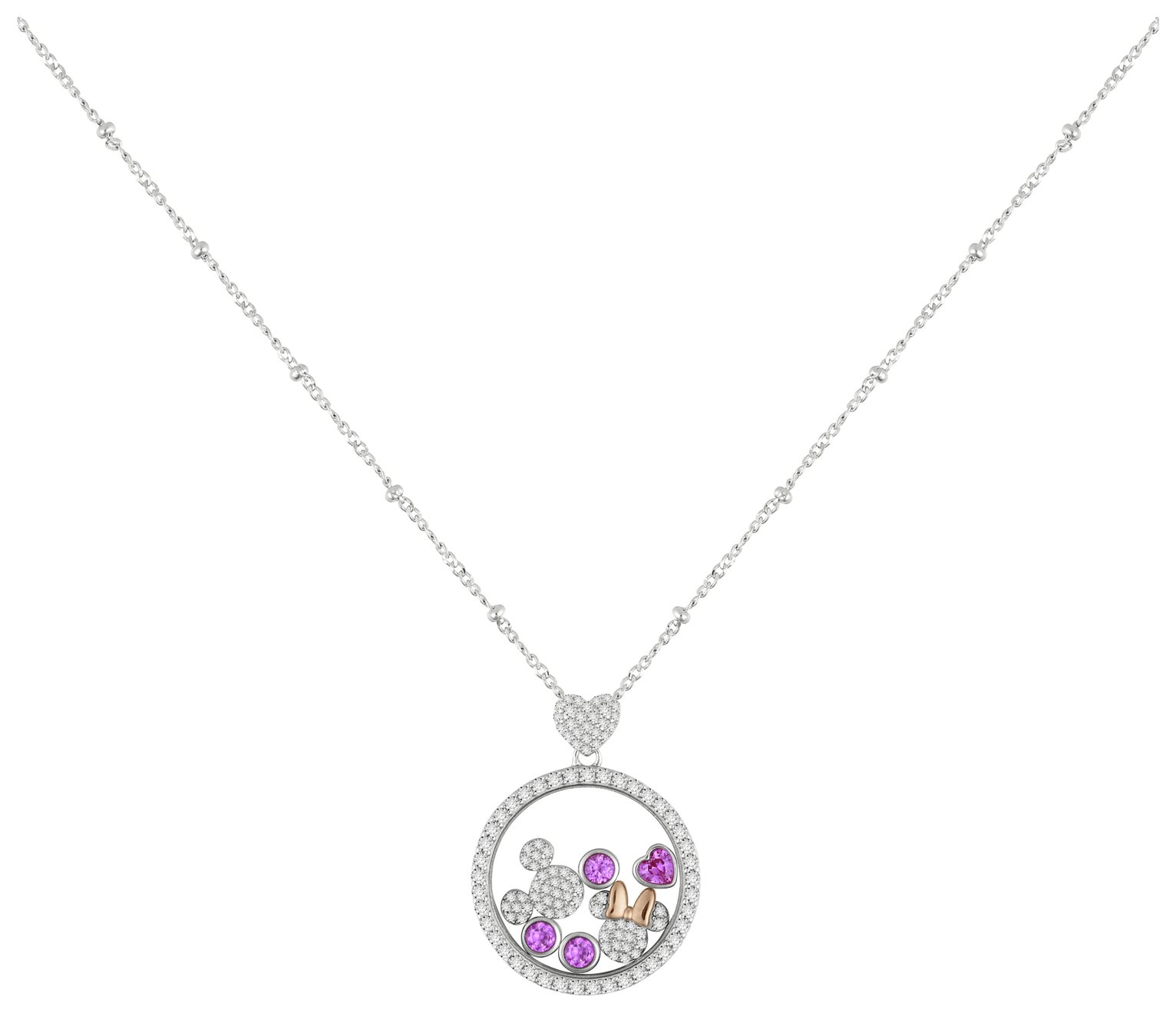 Disney Mickey & Minnie Floating Stone Pendant Necklace