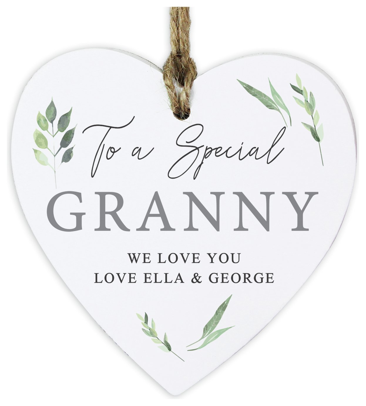 Personalised Message Botanical Wooden Heart Decoration