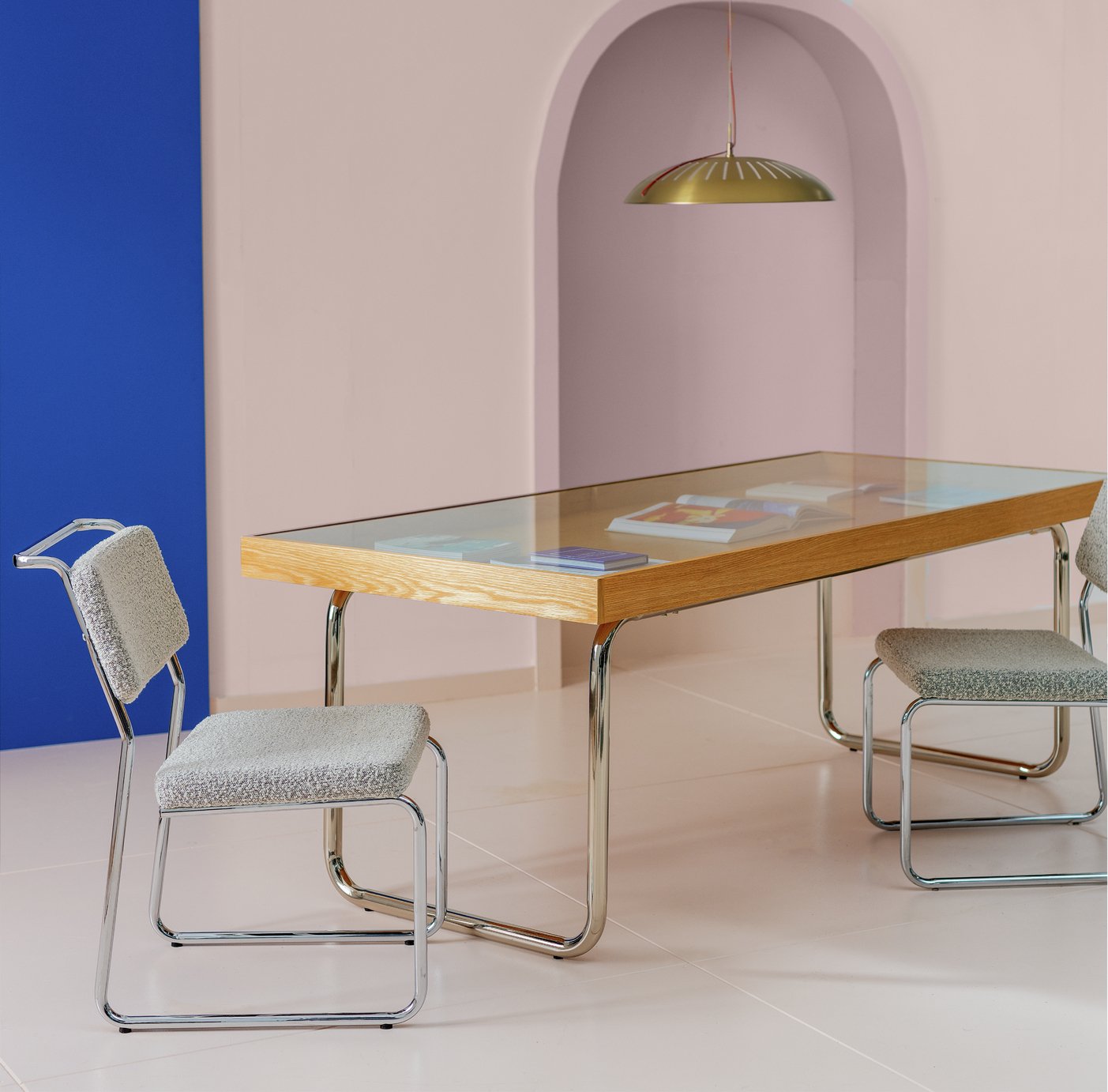 Habitat 60 Acciaio Oak and Glass 6 - 8 Seater Dining Table