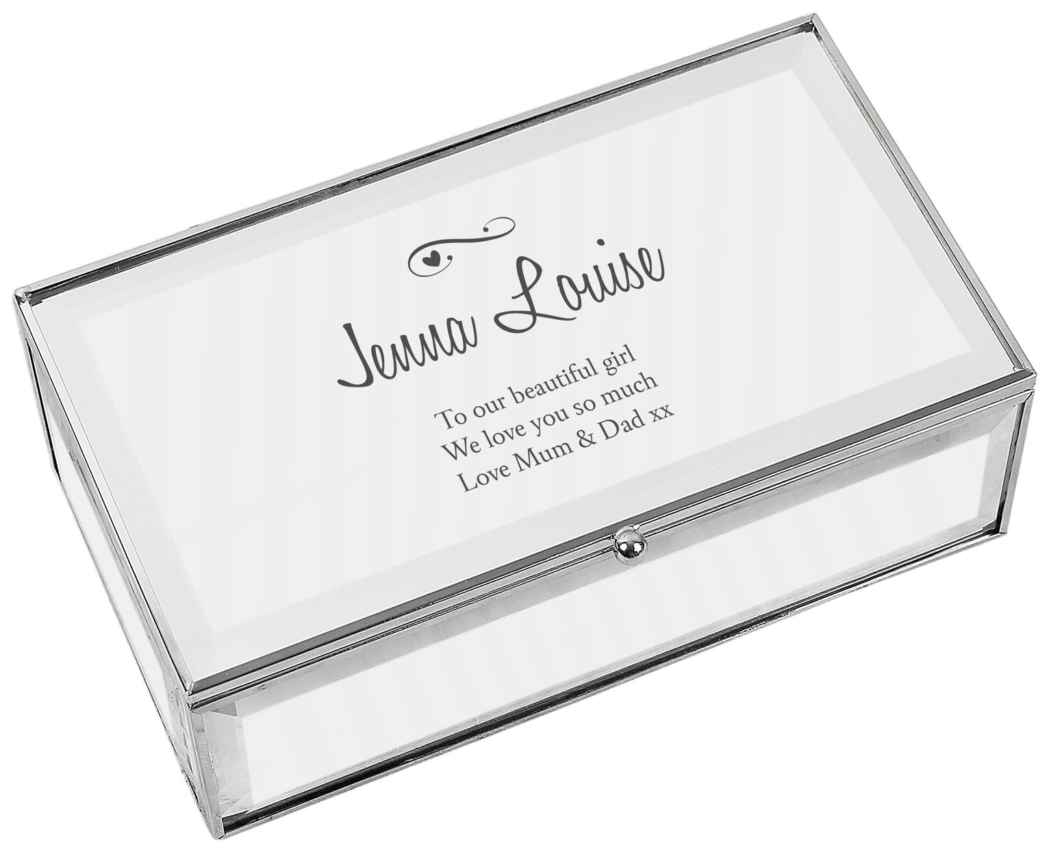 Personalised Message Swirls And Hearts Jewellery Box
