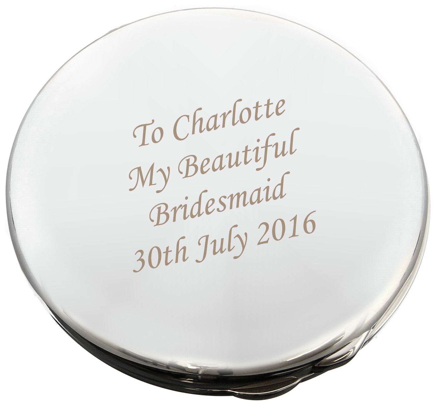 Personalised Message Silver Round Compact Mirror