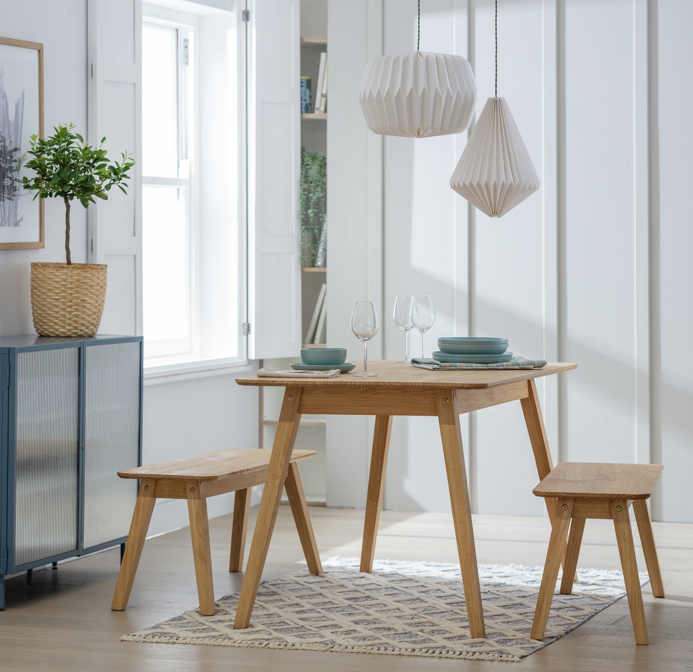 Habitat Parry Pine Dining Table & 2 Pine Benches