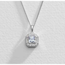 Revere Sterling Silver Square Halo Pendant Necklace