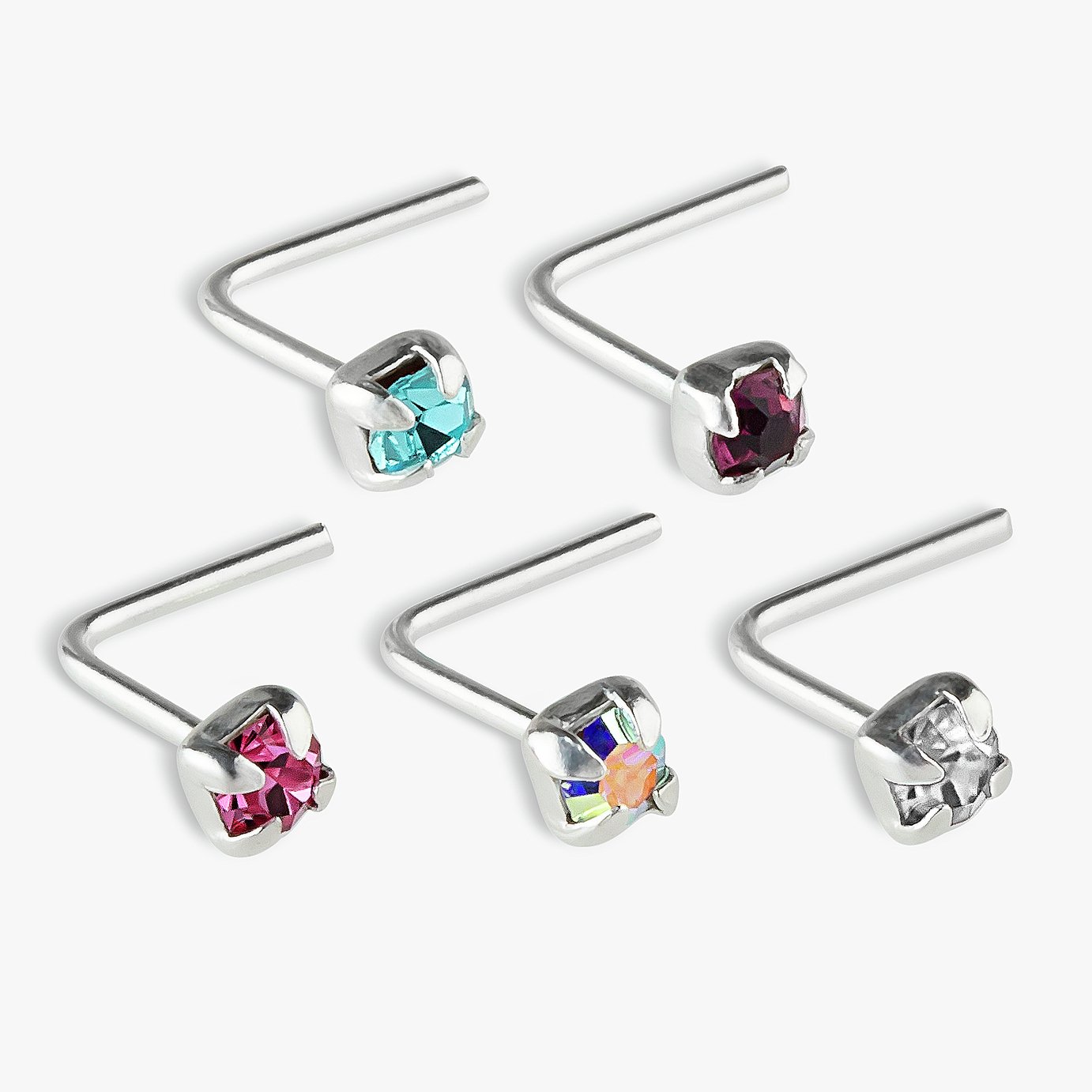 Revere Sterling Silver Crystal Stone Nose Studs - Set of 5