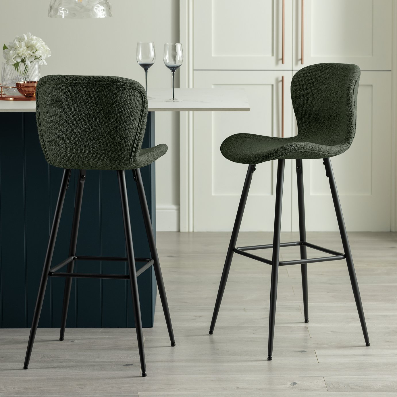 Habitat Etta Pair of Fabric Bar Stools - Green