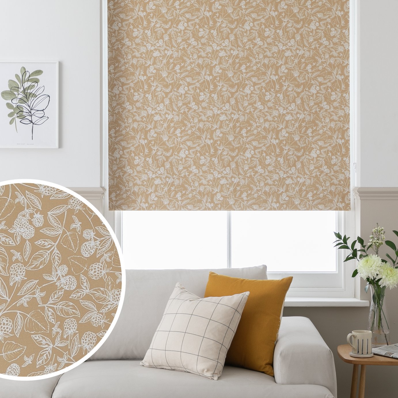 Argos Home Floral Blackout Mustard Roller Blind - 180cm