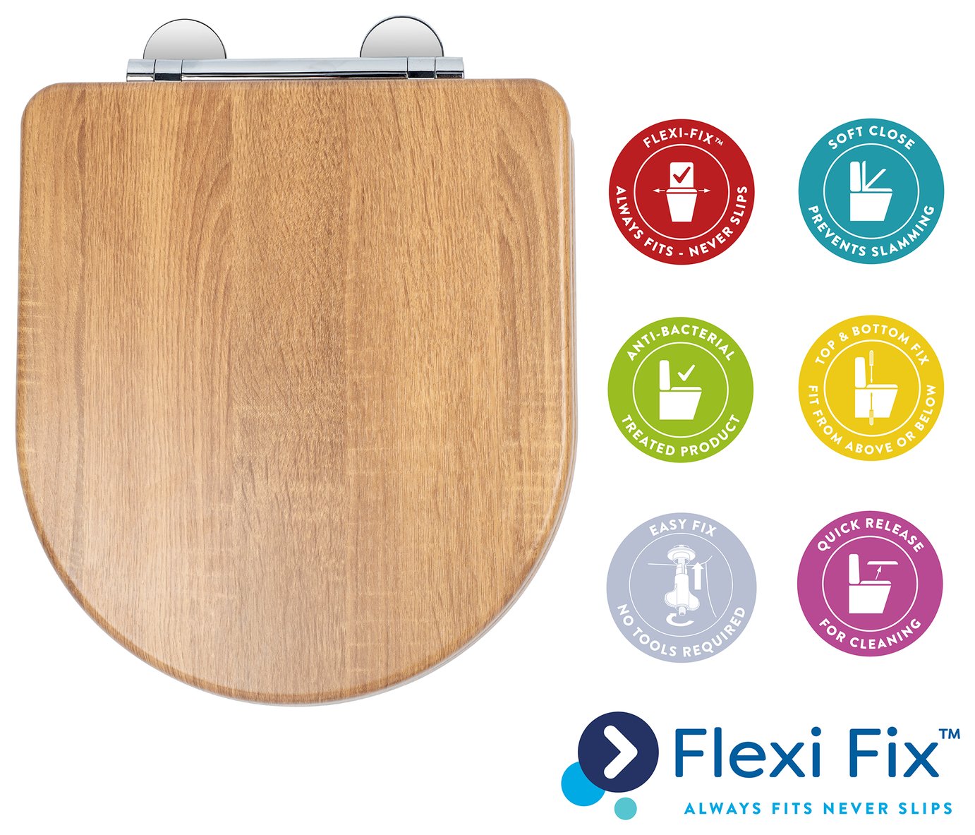 Croydex Levico Slow Close D Shaped Toilet Seat - Oak