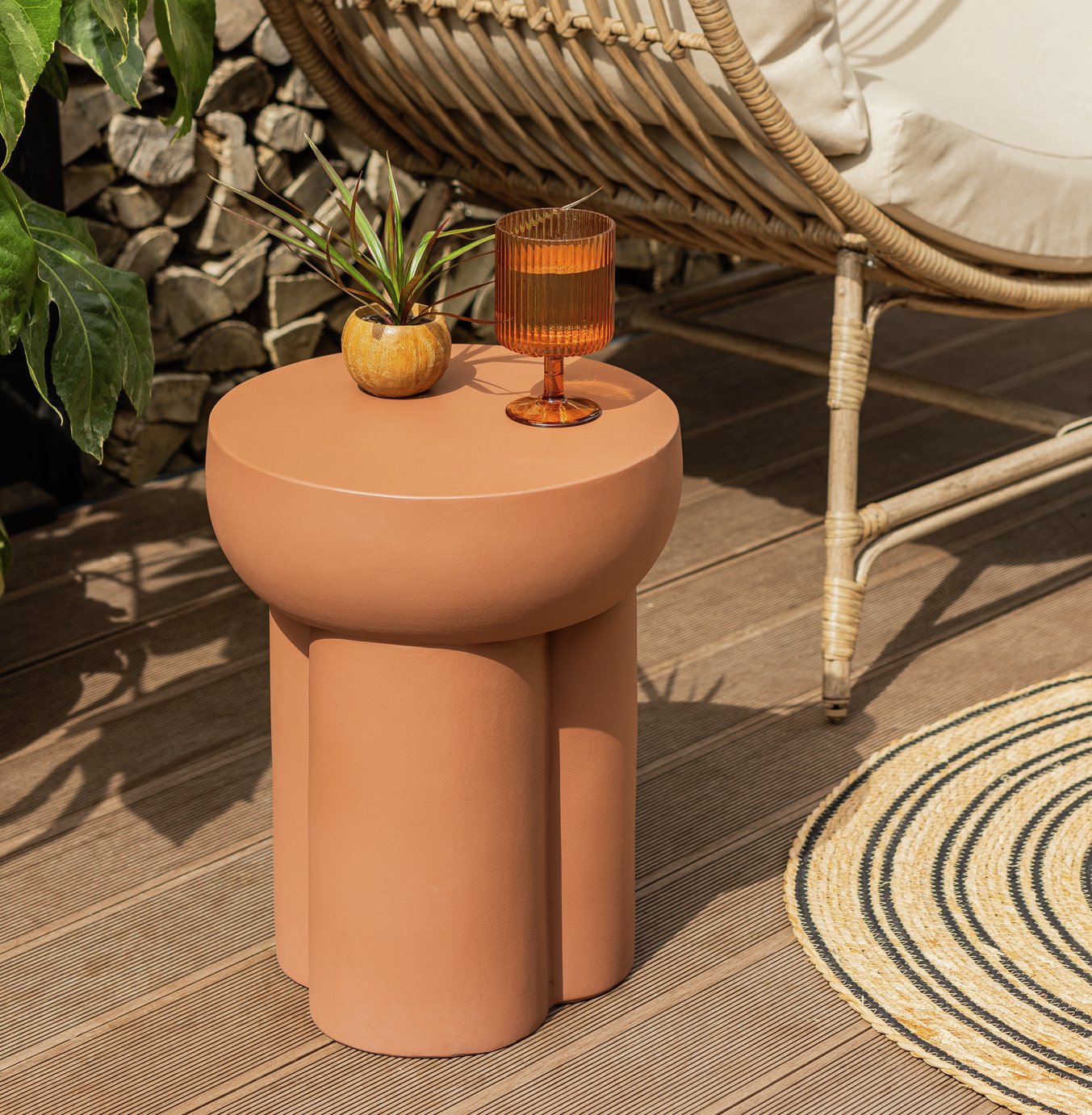 Habitat Palma Round Concrete Effect Garden Side Table- Brown