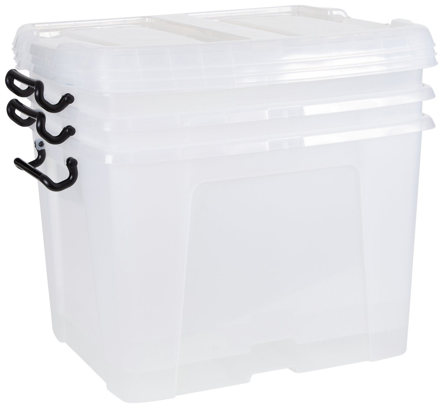 Strata Smart 3 x 40L Plastic Storage Boxes with Lid - Clear