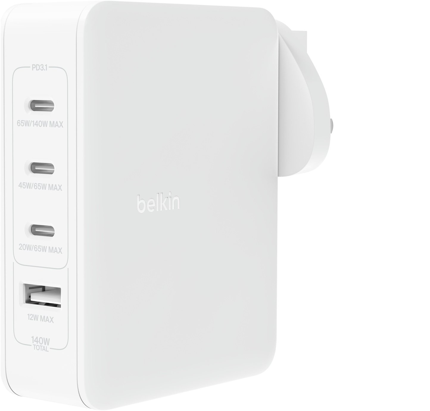 Belkin 140W 4 Port GaN Wall Charger with Travel tips -White