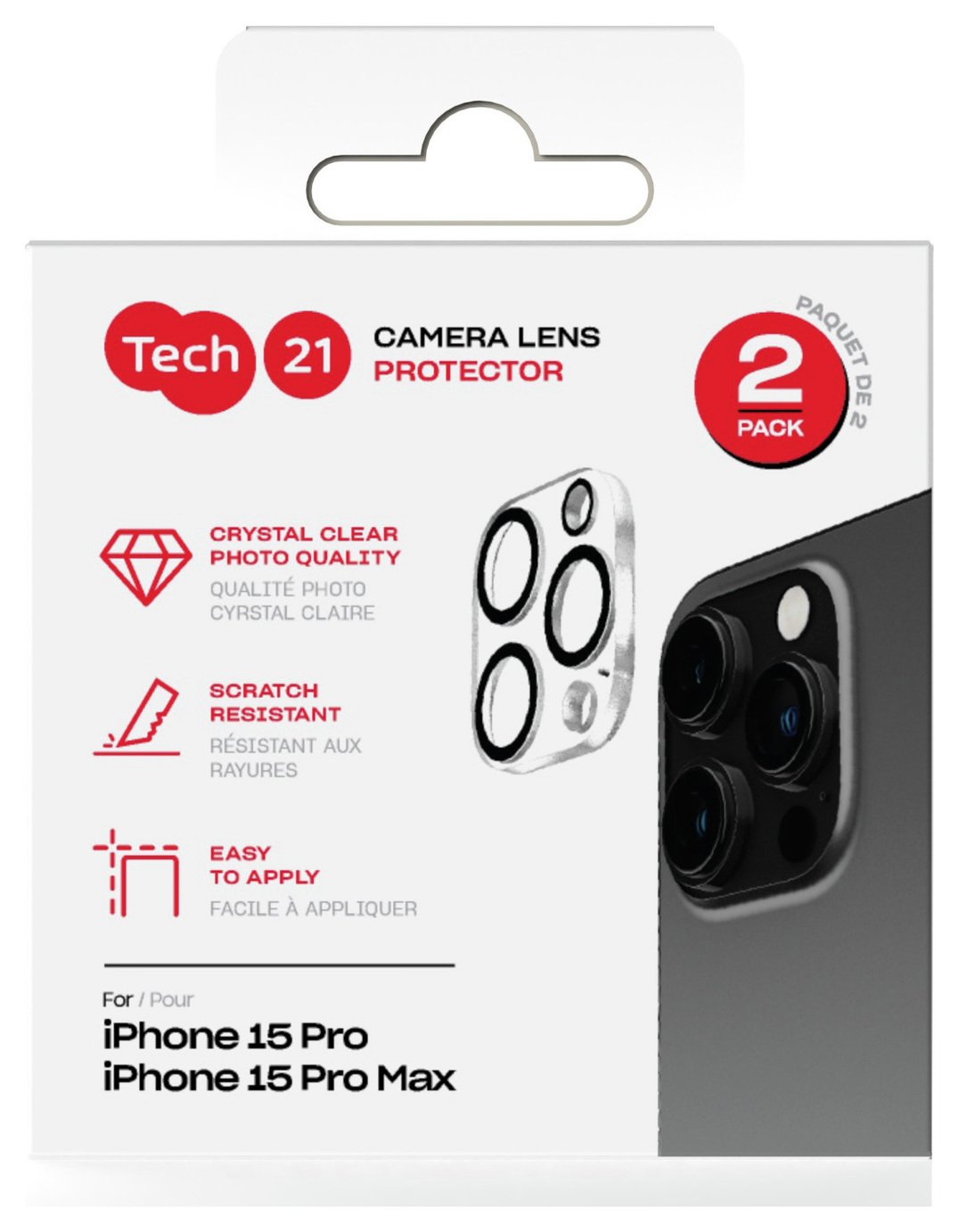 Tech21 iPhone 15 Pro/Pro Max Glass Camera Protector Twinpack