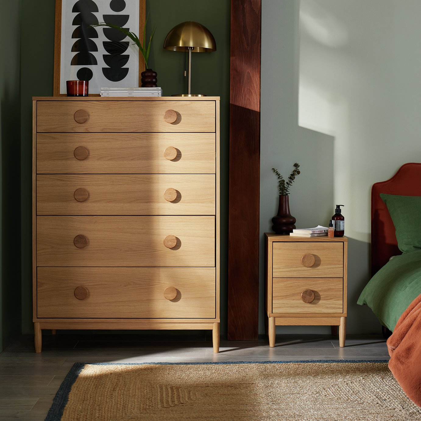 Habitat Cornelia 2 Bedside Table & 5 Drawer Chest Set - Oak 