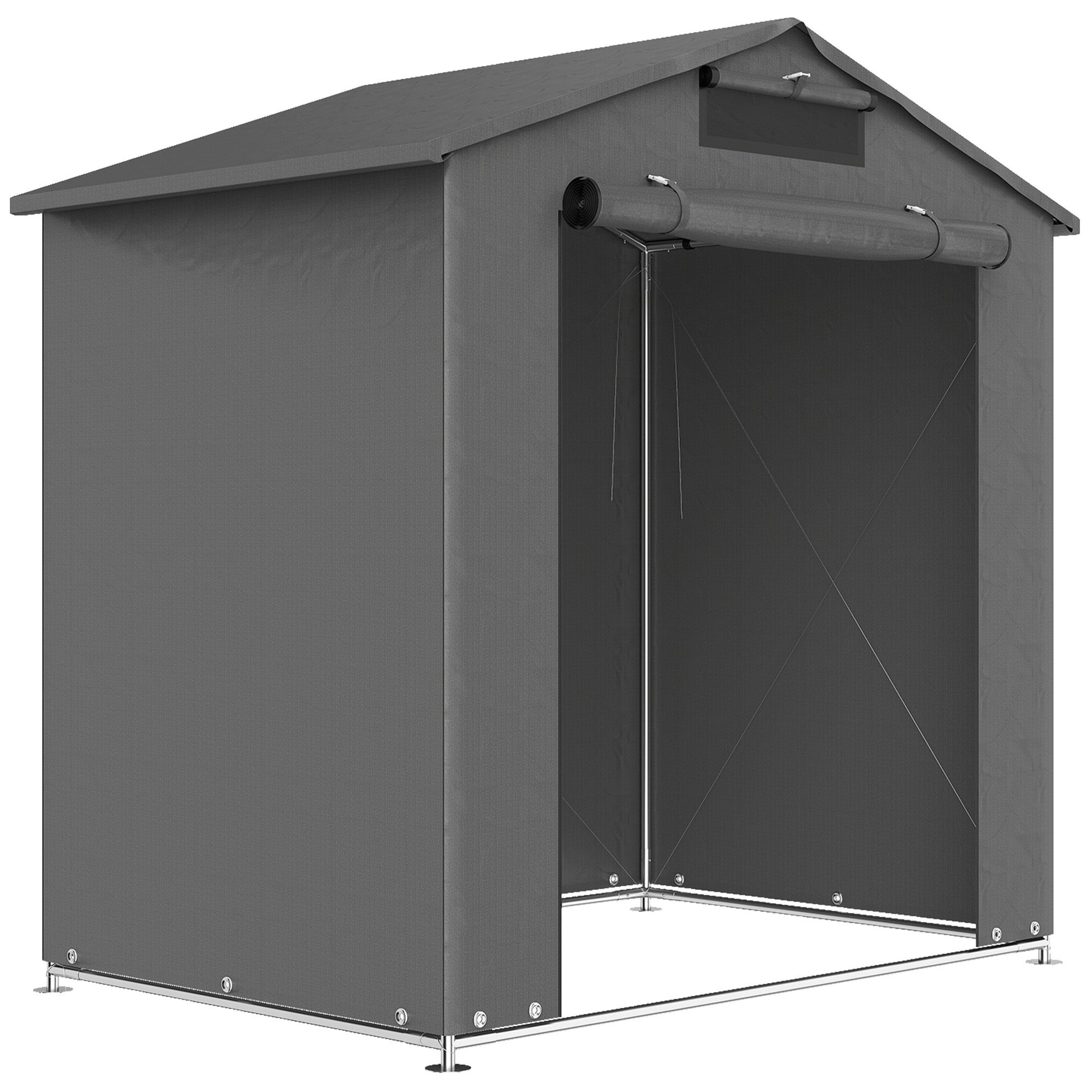 Outsunny Steel and PE Vented Garden Storage Shed - Dark Grey