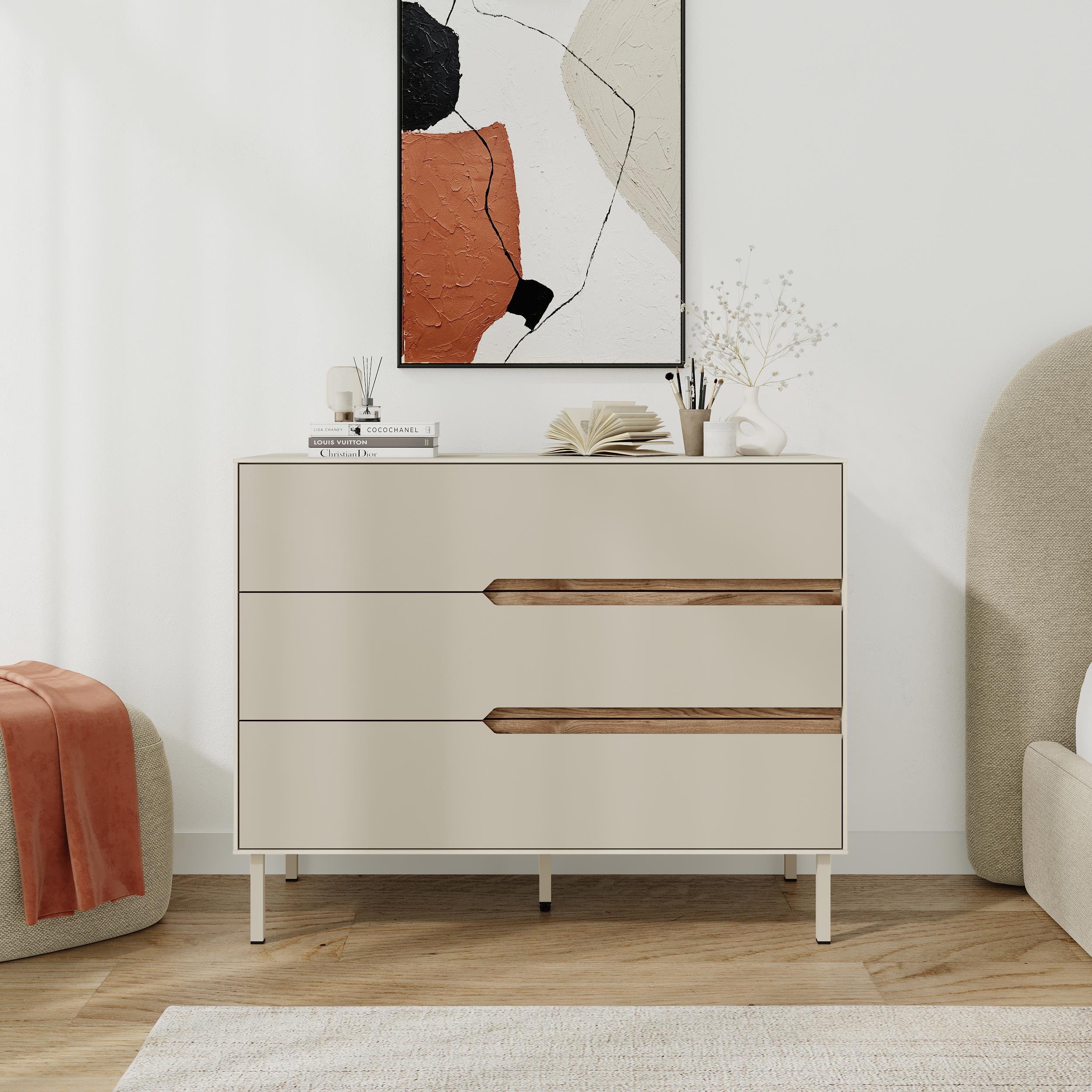 Decortie Arch Dresser Wood‑Effect 3 Drawer Chest - Sand