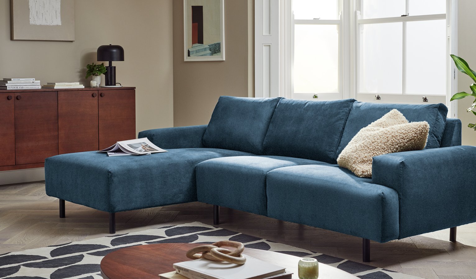 Habitat Julien Velvet Left Hand Corner Chaise Sofa - Navy