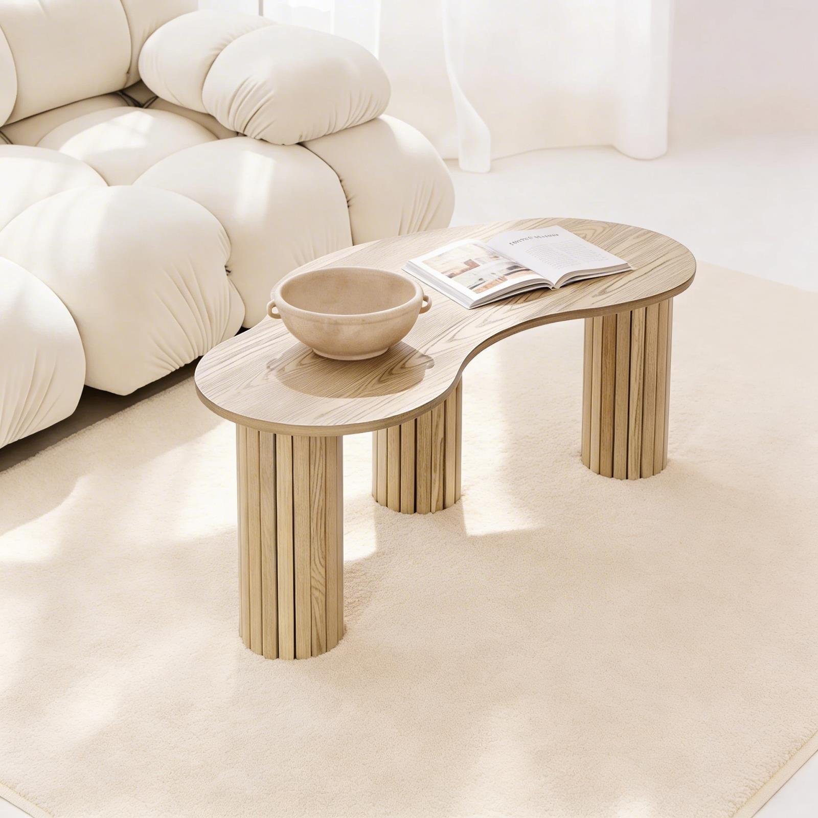 OHS Madison Ribbed Irregular Coffee Table - Light Wood