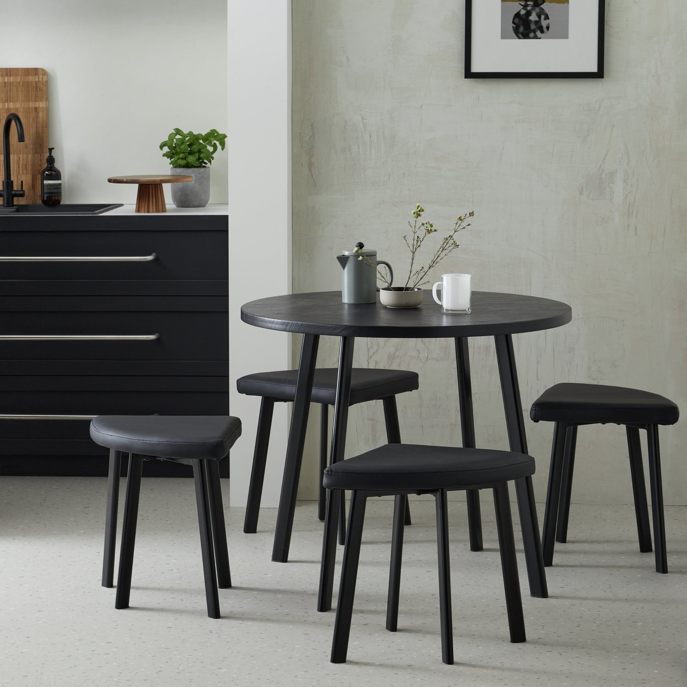 Argos Home Tayla Black Dining Table & 4 Black Stools