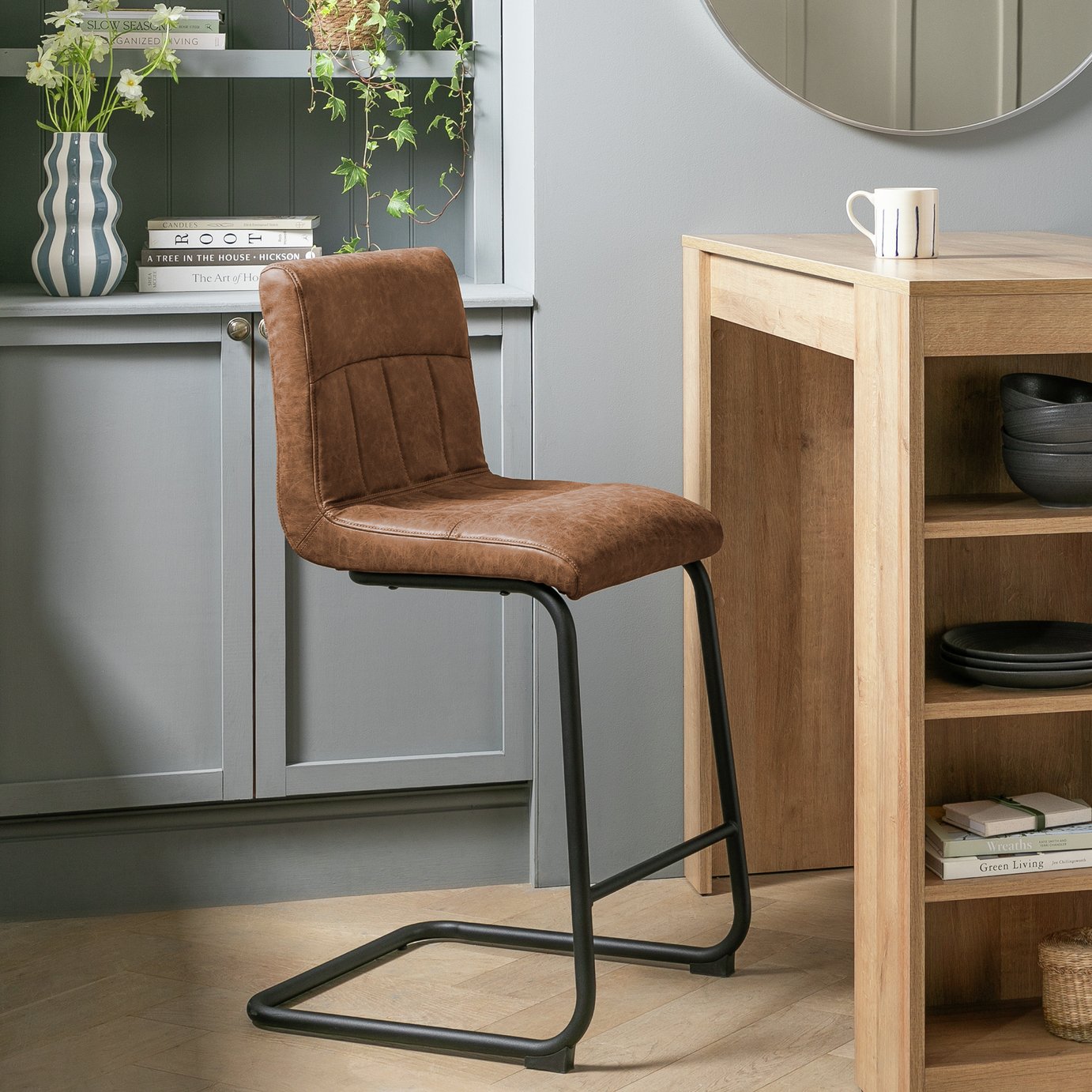 Argos Home Baylor Faux Leather Counter Bar Stool - Brown